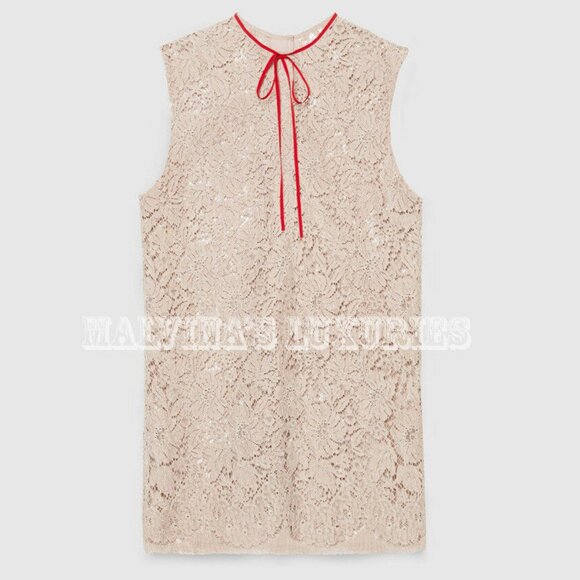 GUCCI DRESS LACE SLEEVELESS RED GROSGRAIN RIBBON TIE sz IT 42 US 6 - Picture 4 of 9